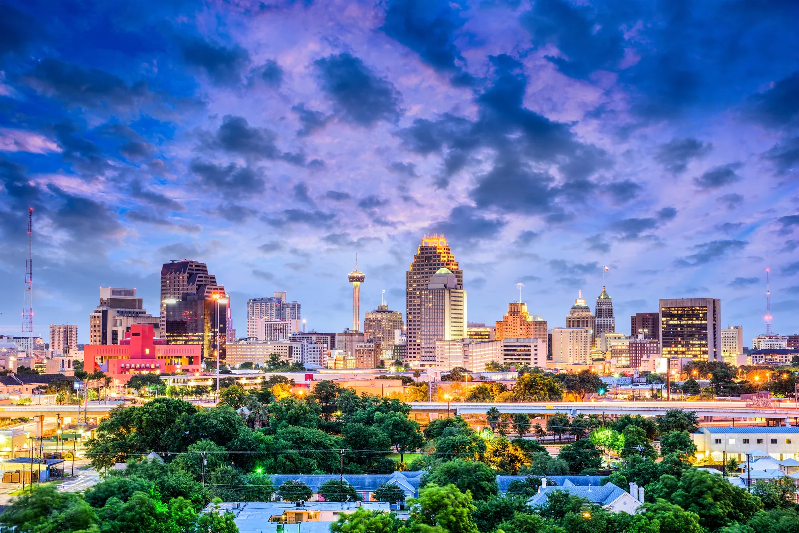 Texas skyline representing sewer flow monitoring service coverage in Texas
